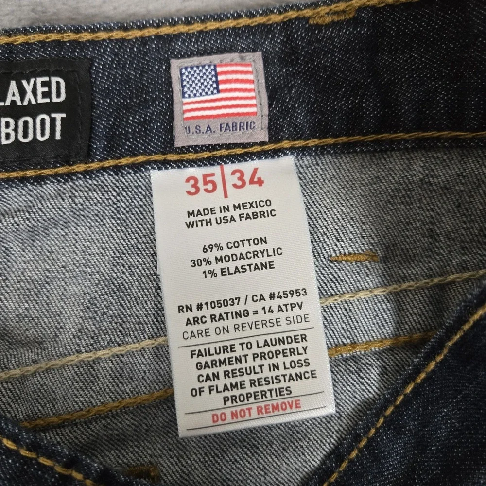 Ariat Work FR M4 Relaxed Boot Jeans Mens 35x34 Blue Dark Wash Denim Western